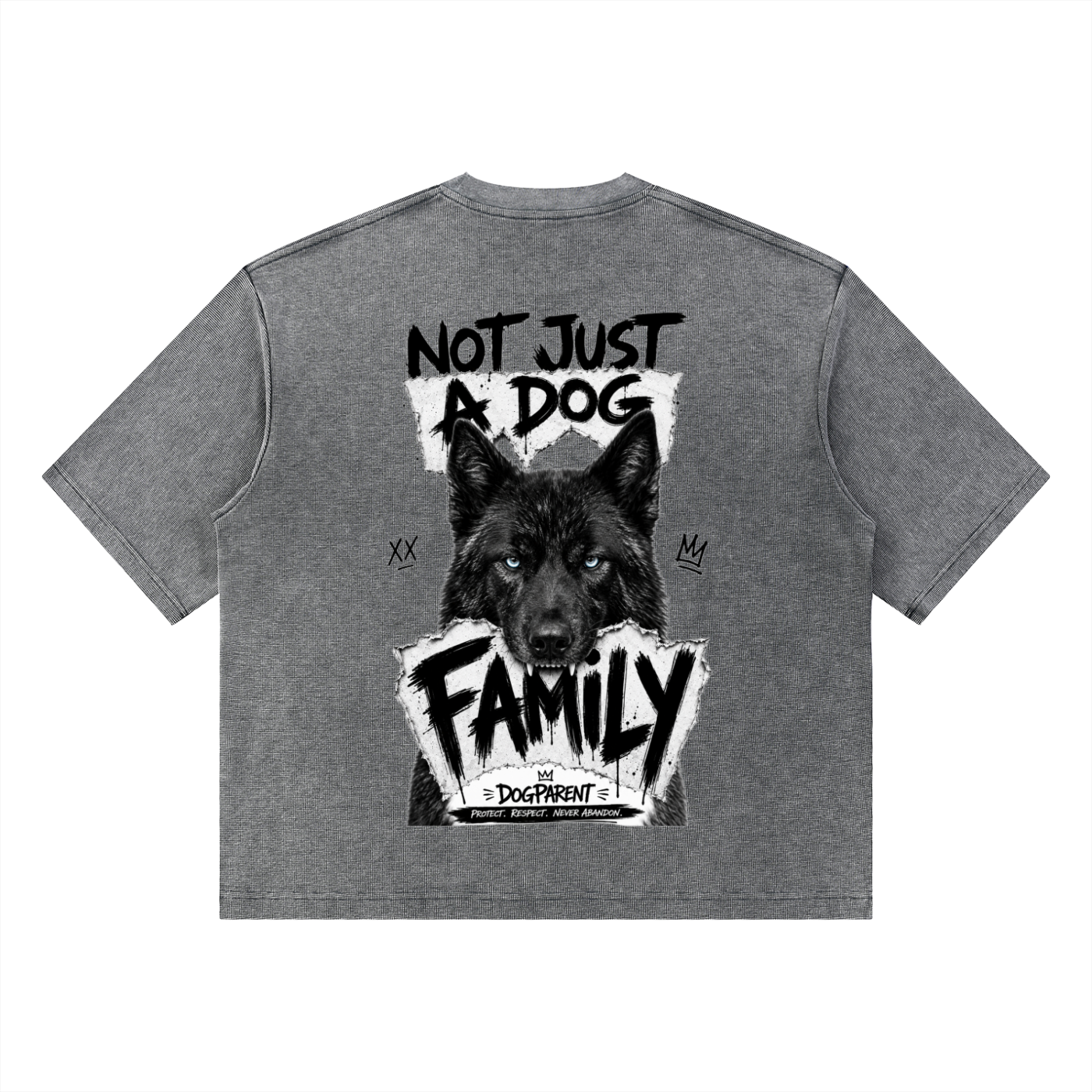 FAMILY Black American WolfDog Blue Eyes - Waffle Boxy T-Shirt