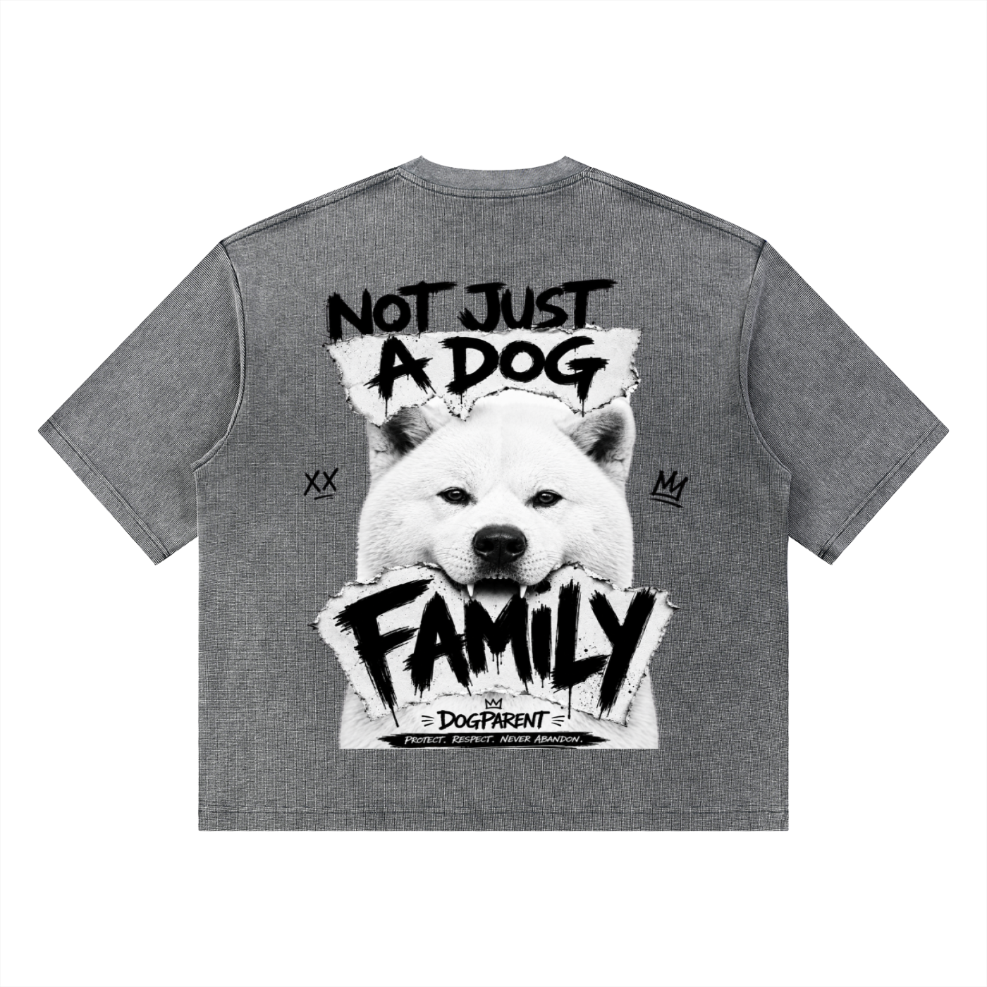 FAMILY Akita Inu White - Waffle Boxy T-Shirt