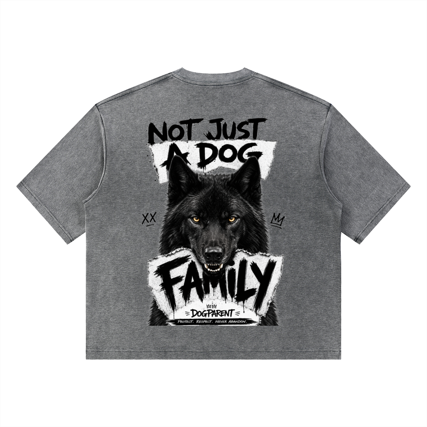 FAMILY Black WolfDog Yellow Eyes - Waffle Boxy T-Shirt
