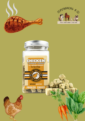 Friandises Kiwi Walker lyophilisées 100% poulet/épinards/carotte